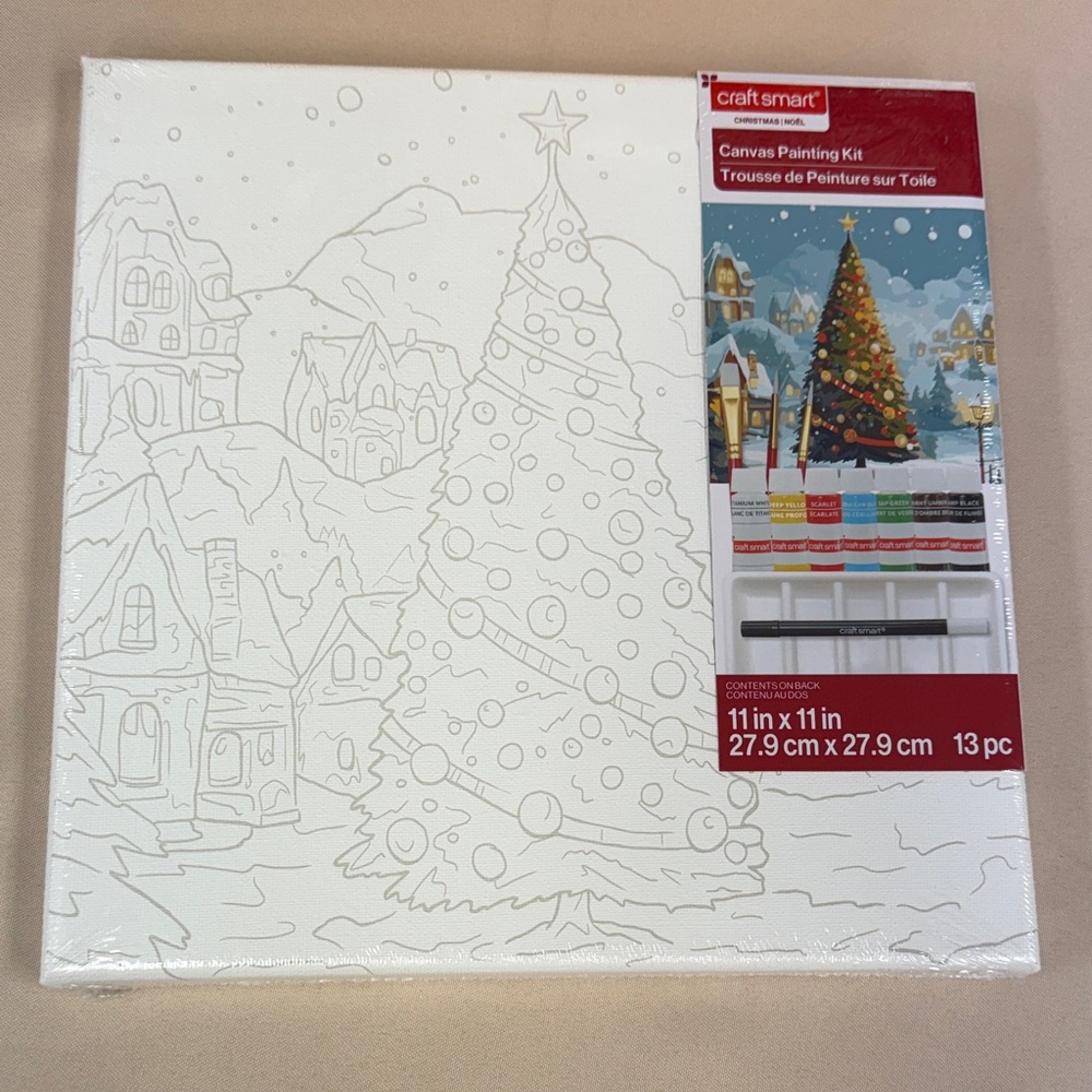 Craft Smart Canvas Painting Kit - Holiday Tree Design paint brushes marker new